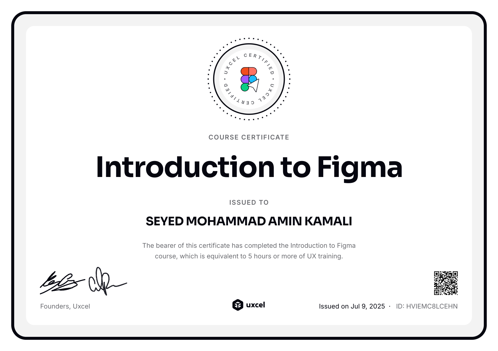 SEYED MOHAMMAD AMIN KAMALI's certificate